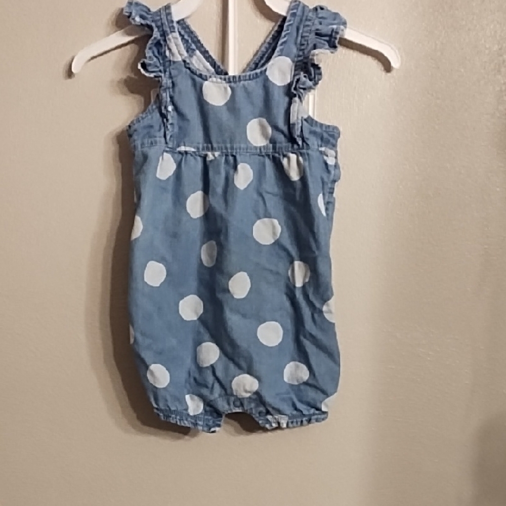 Carter's Blue and White Polka Dot Jumpsuit with Ruffled Straps